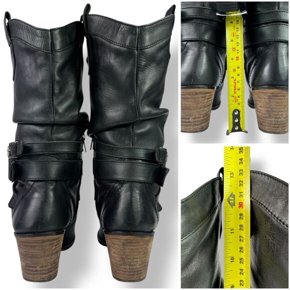 Aldo Vintage Western Go Go Boots High Heeled Black Leather Moto Biker 7.5 - 8 - Picture 9 of 11